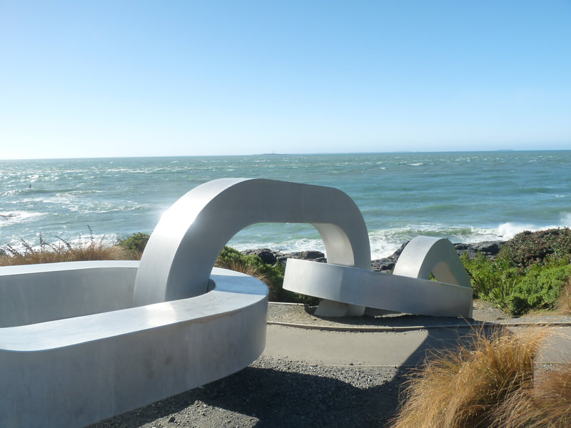 The South Island end of the symbolic anchor chain sculpture at Bluff that reaches across Foveaux Strait to Rakiura Stewart Island.